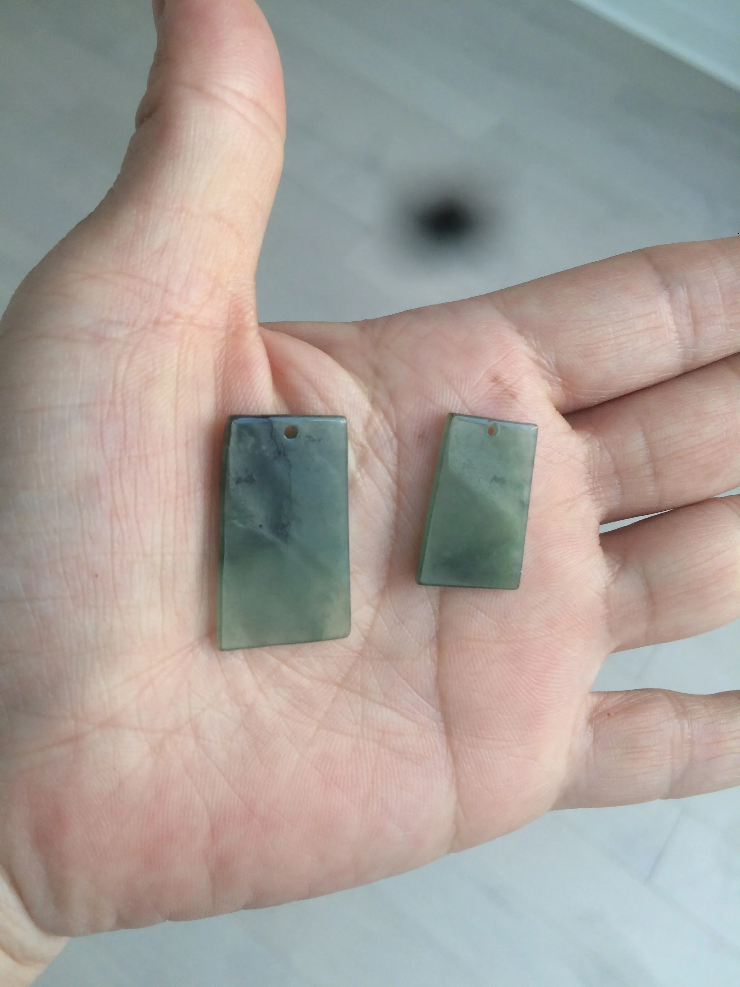 100% natural icy watery dark green jadeite jade safe and sound couple pendant pair AF26