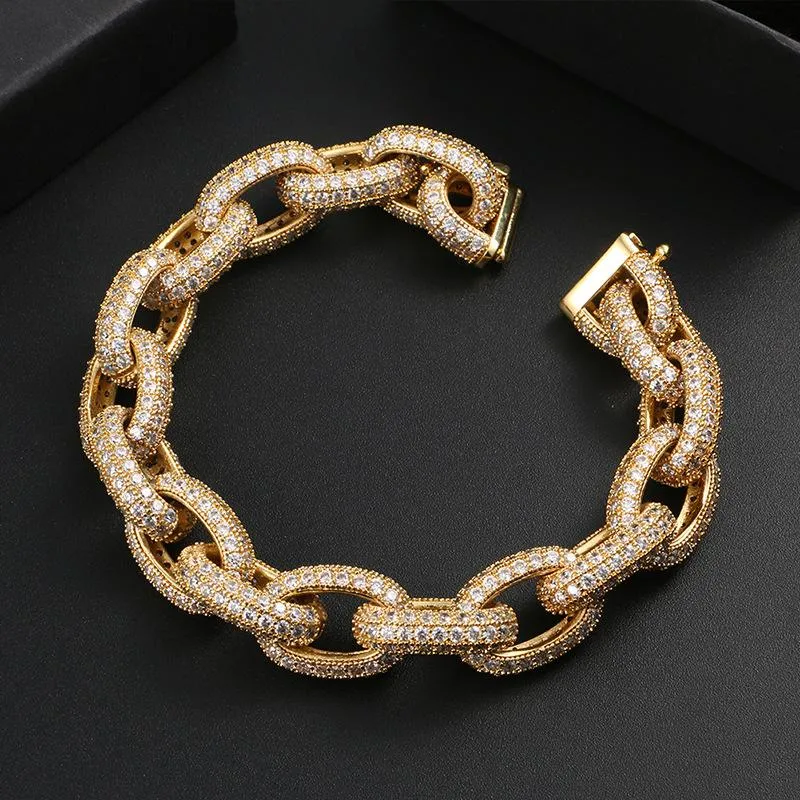 10mm Iced Gold Plated Rolo Link Bracelet