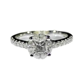 1.4ctw Pie Cut Diamond Engagement Ring 14K White Gold