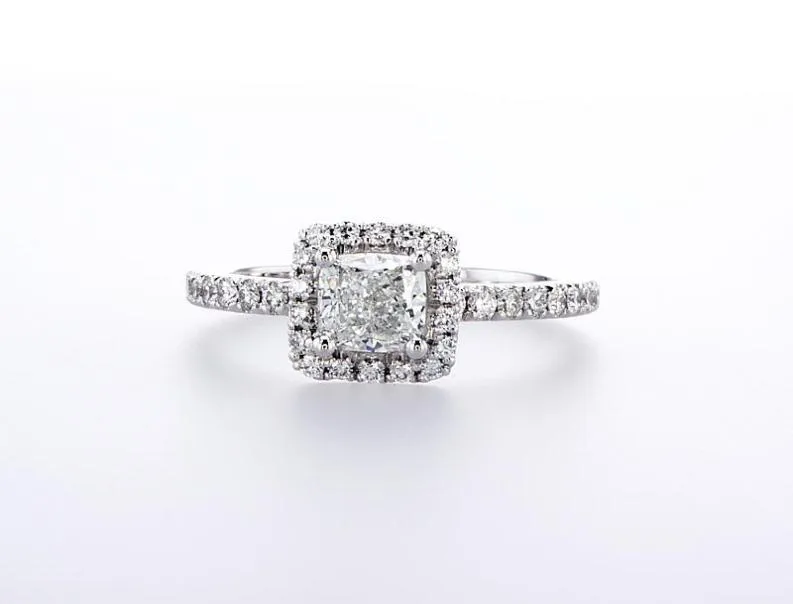 14K Cushion Halo Engagement Ring (1.05Ctw)