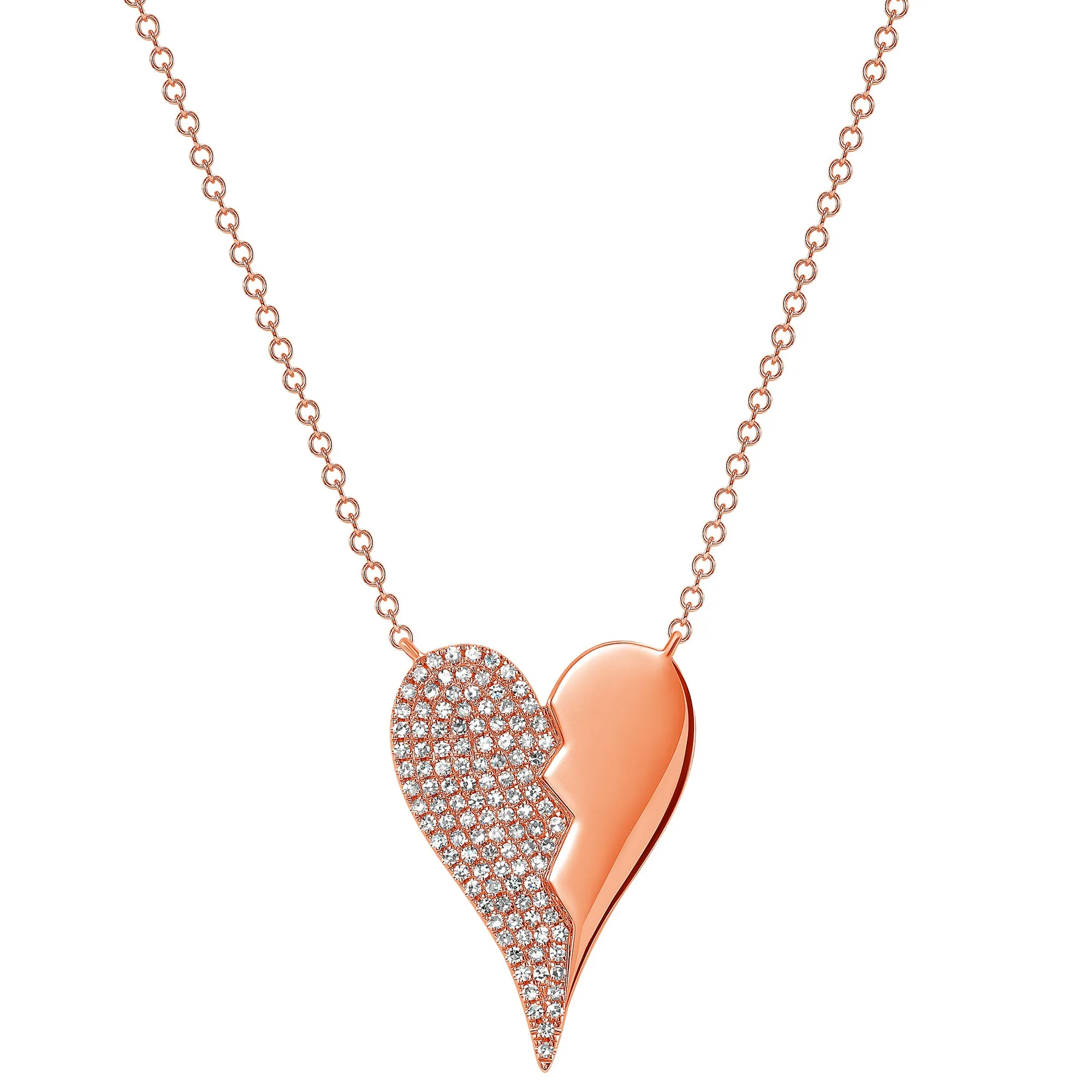 14K Gold Half Diamond Heart Pendant