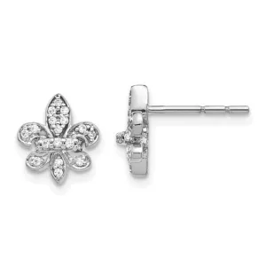 14K White Gold Lab Diamond Fleur de Lis Post Earrings