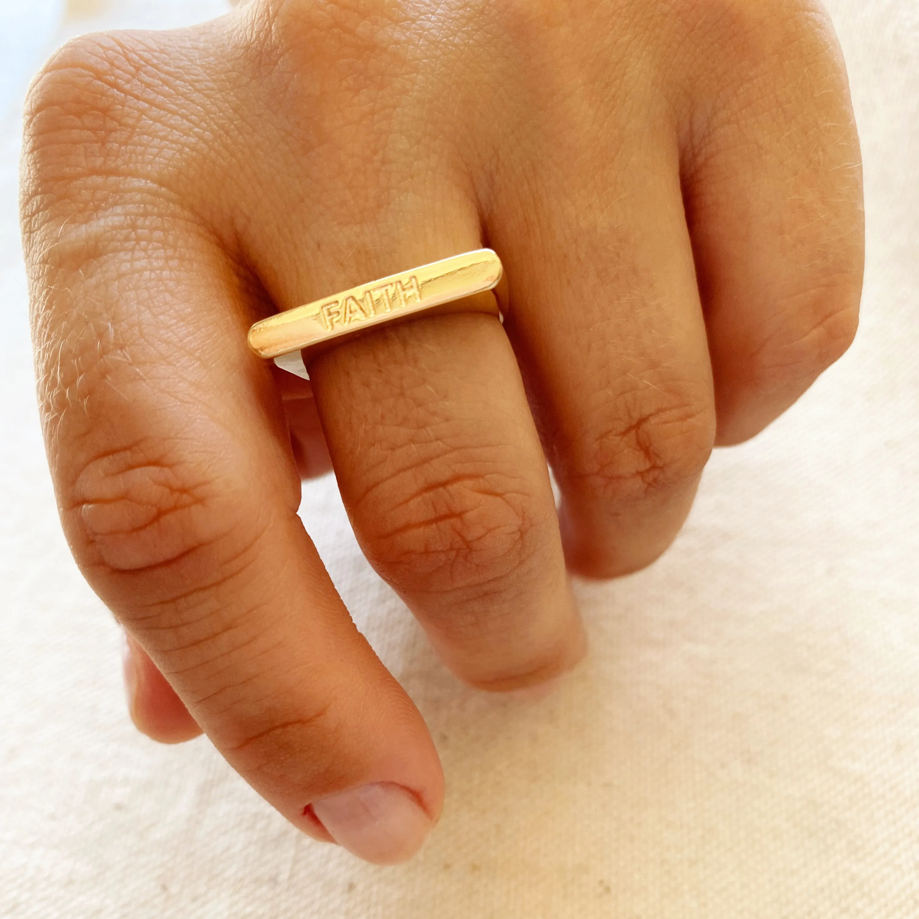 18k Gold Filled Faith Engraved Stackable Ring