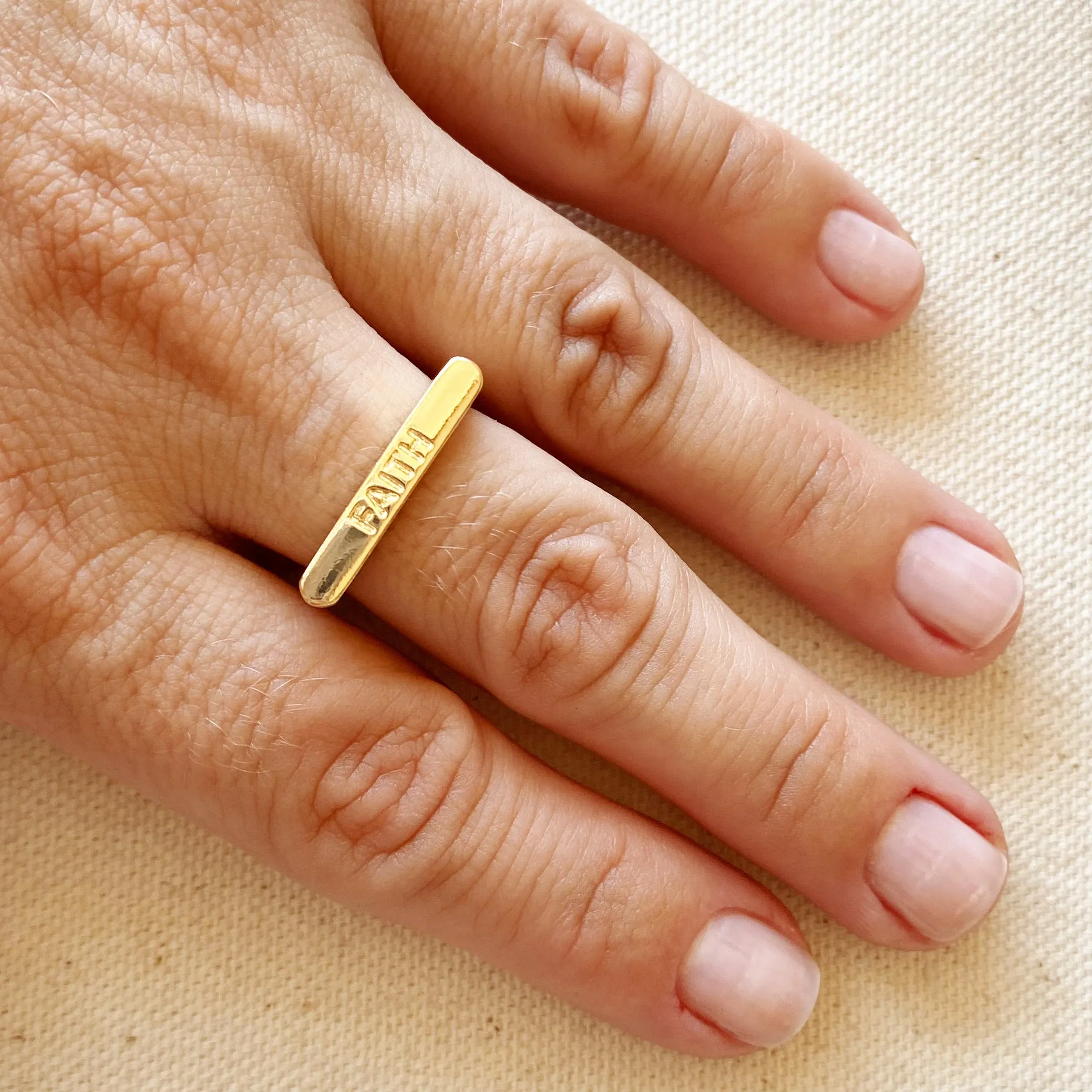 18k Gold Filled Faith Engraved Stackable Ring