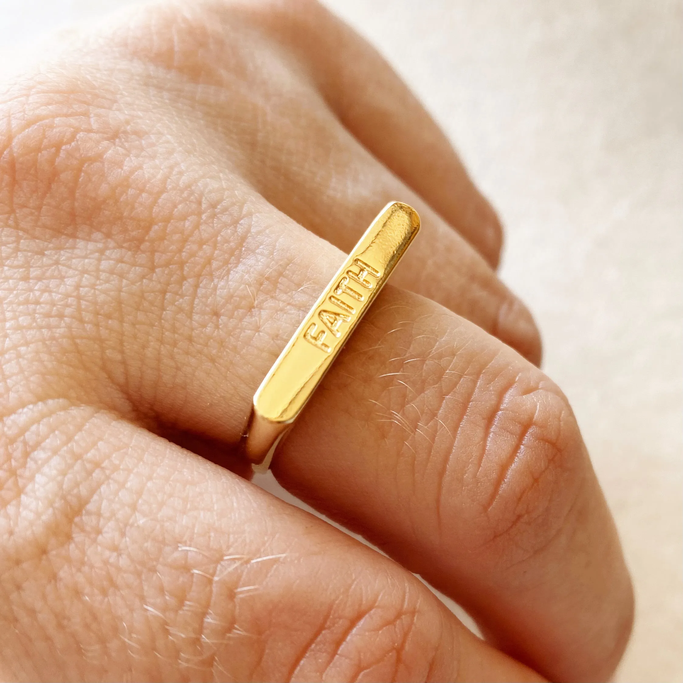 18k Gold Filled Faith Engraved Stackable Ring