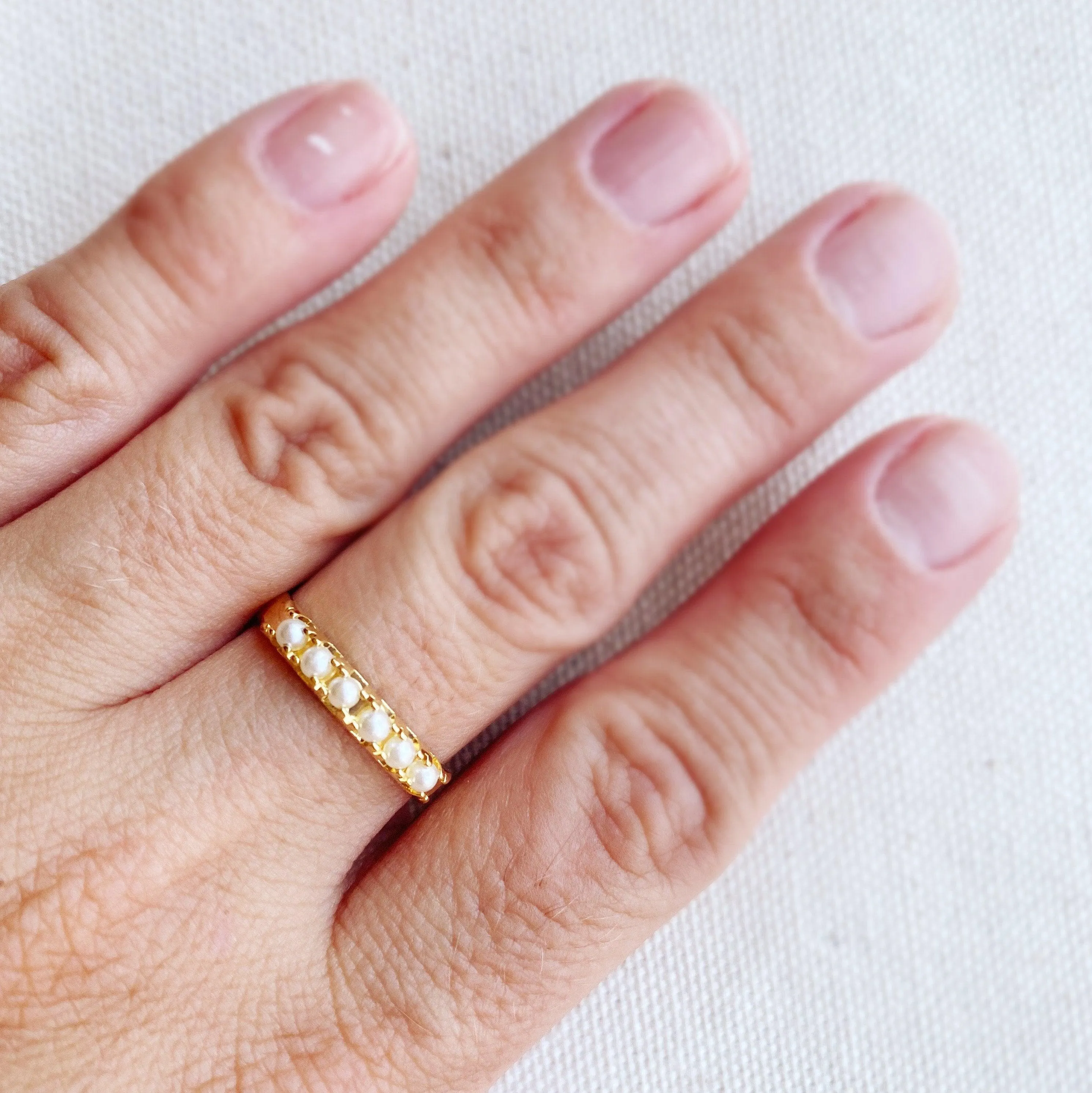 18k Gold Filled Small Synthetic Pearls Ring