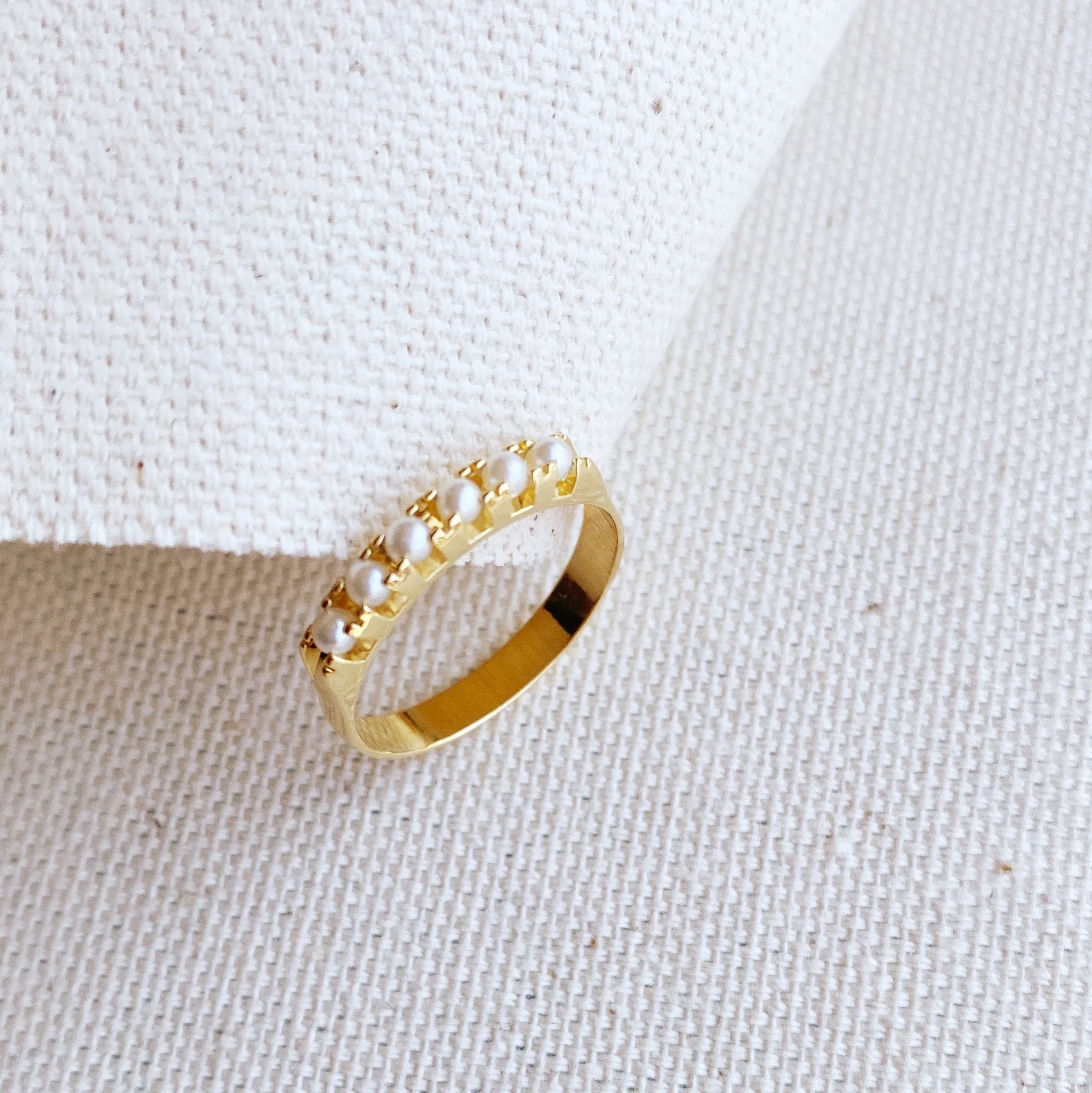 18k Gold Filled Small Synthetic Pearls Ring