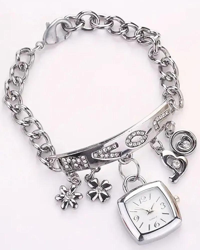 1pc Floral Love Letter Pattern Tassel Design Bangle Quartz Watch