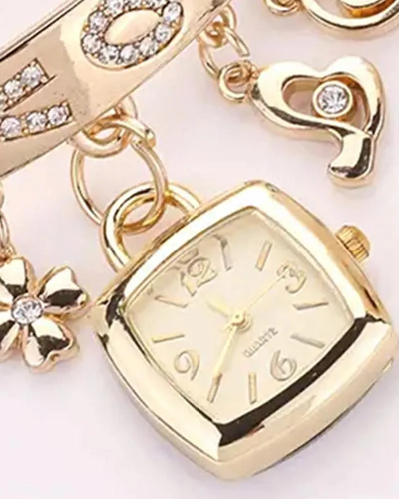 1pc Floral Love Letter Pattern Tassel Design Bangle Quartz Watch