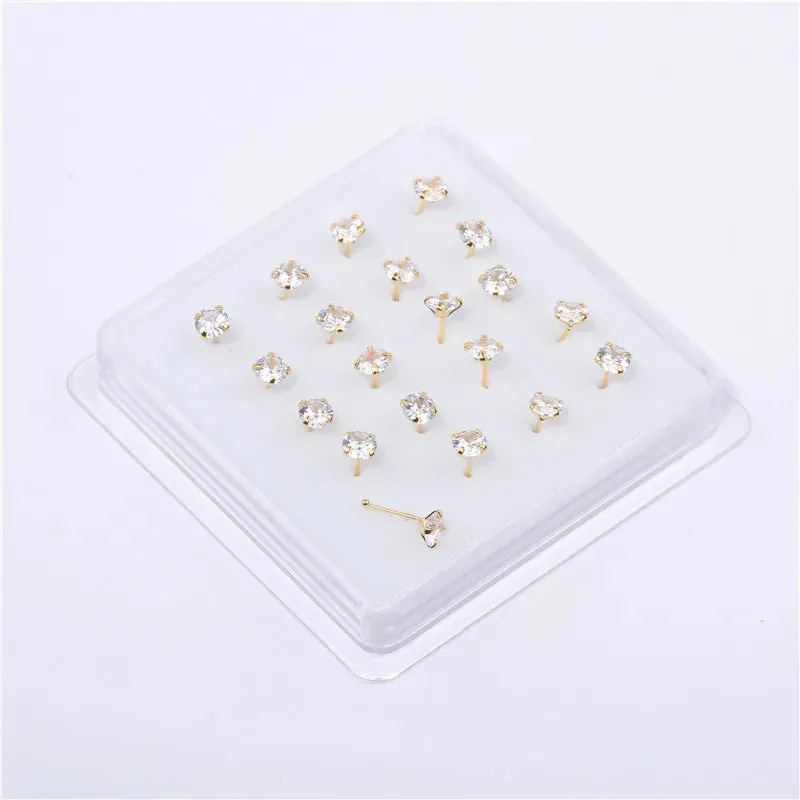 20 Piece Cubic Zirconia Nose Ring Studs