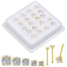 20 Piece Cubic Zirconia Nose Ring Studs