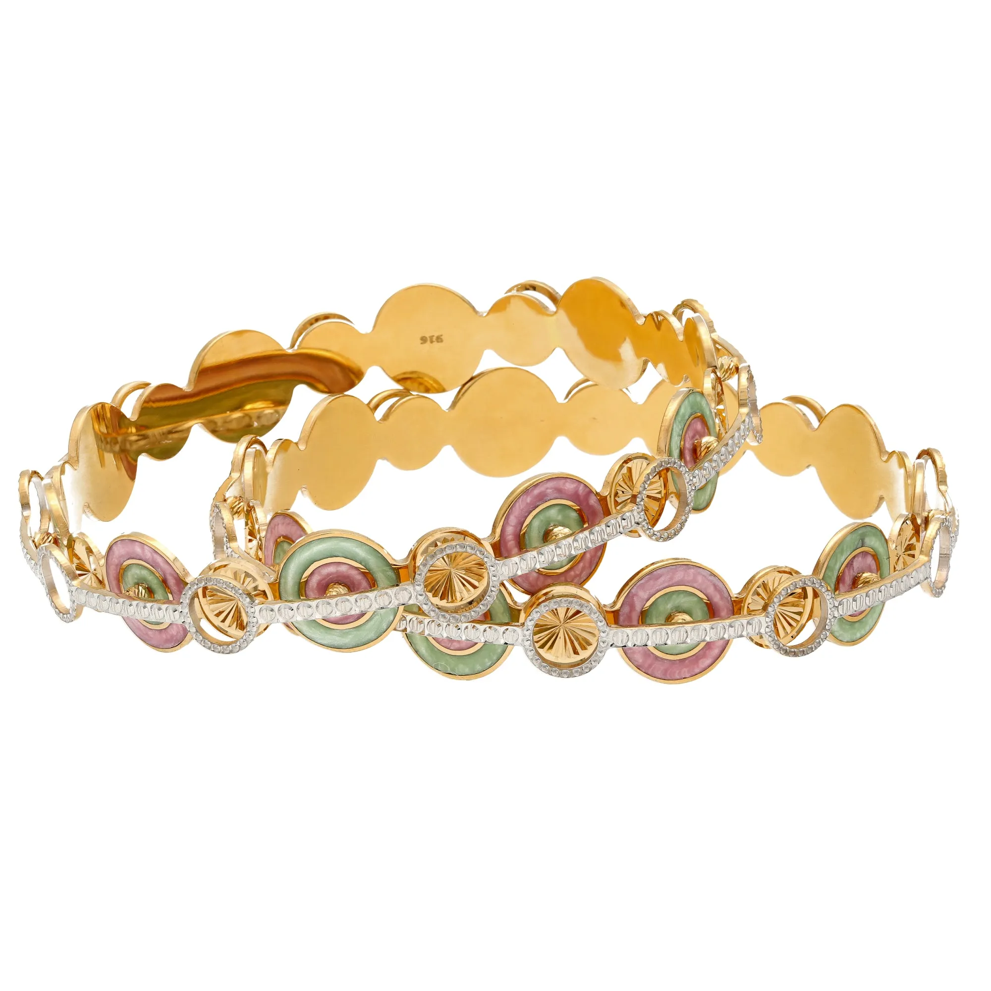 22K Multi-Tone Gold & Enamel Bangle Set of 2 (50.7gm)