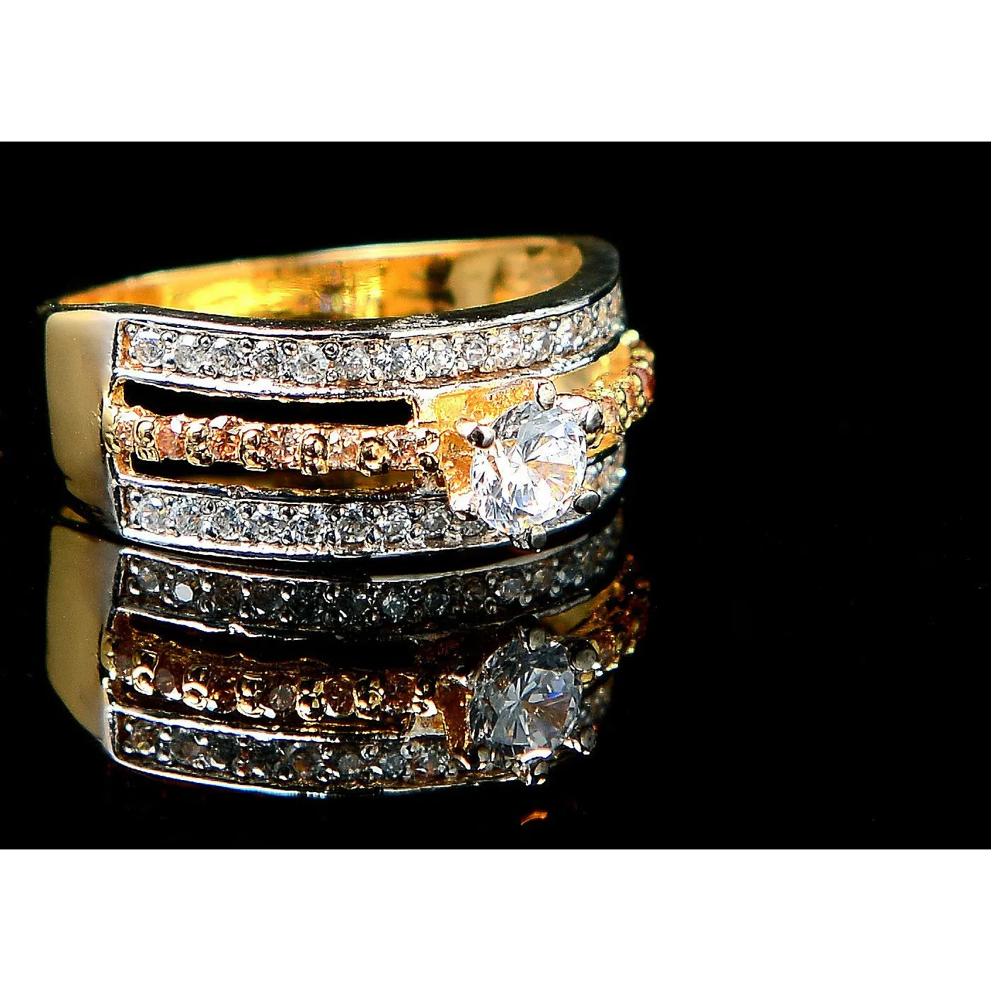 3 Layered Gold Plated Zircon Ring (925 Sterling Silver)