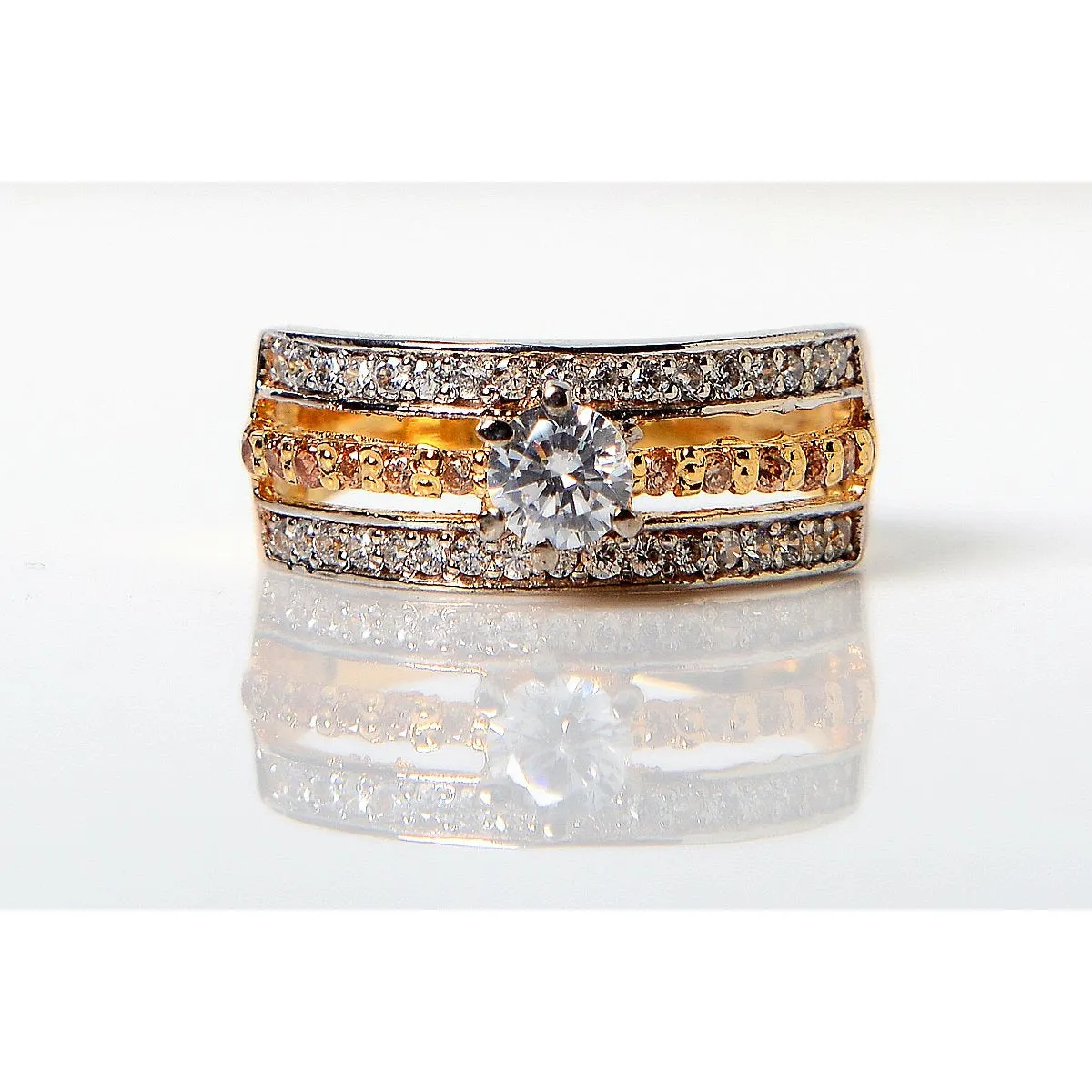 3 Layered Gold Plated Zircon Ring (925 Sterling Silver)