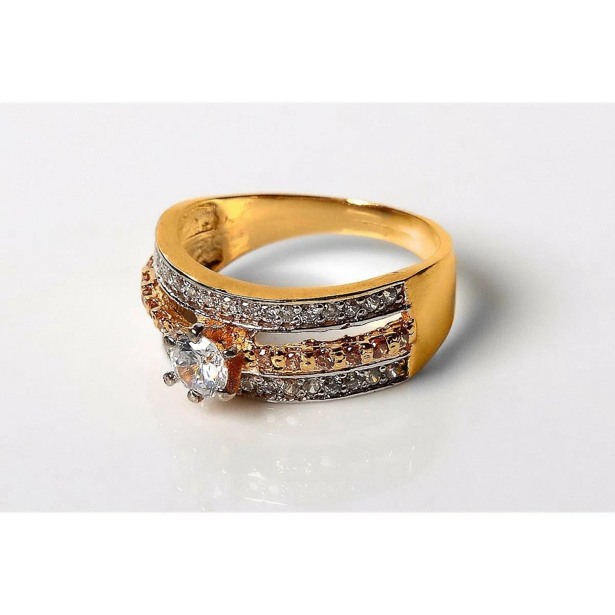 3 Layered Gold Plated Zircon Ring (925 Sterling Silver)