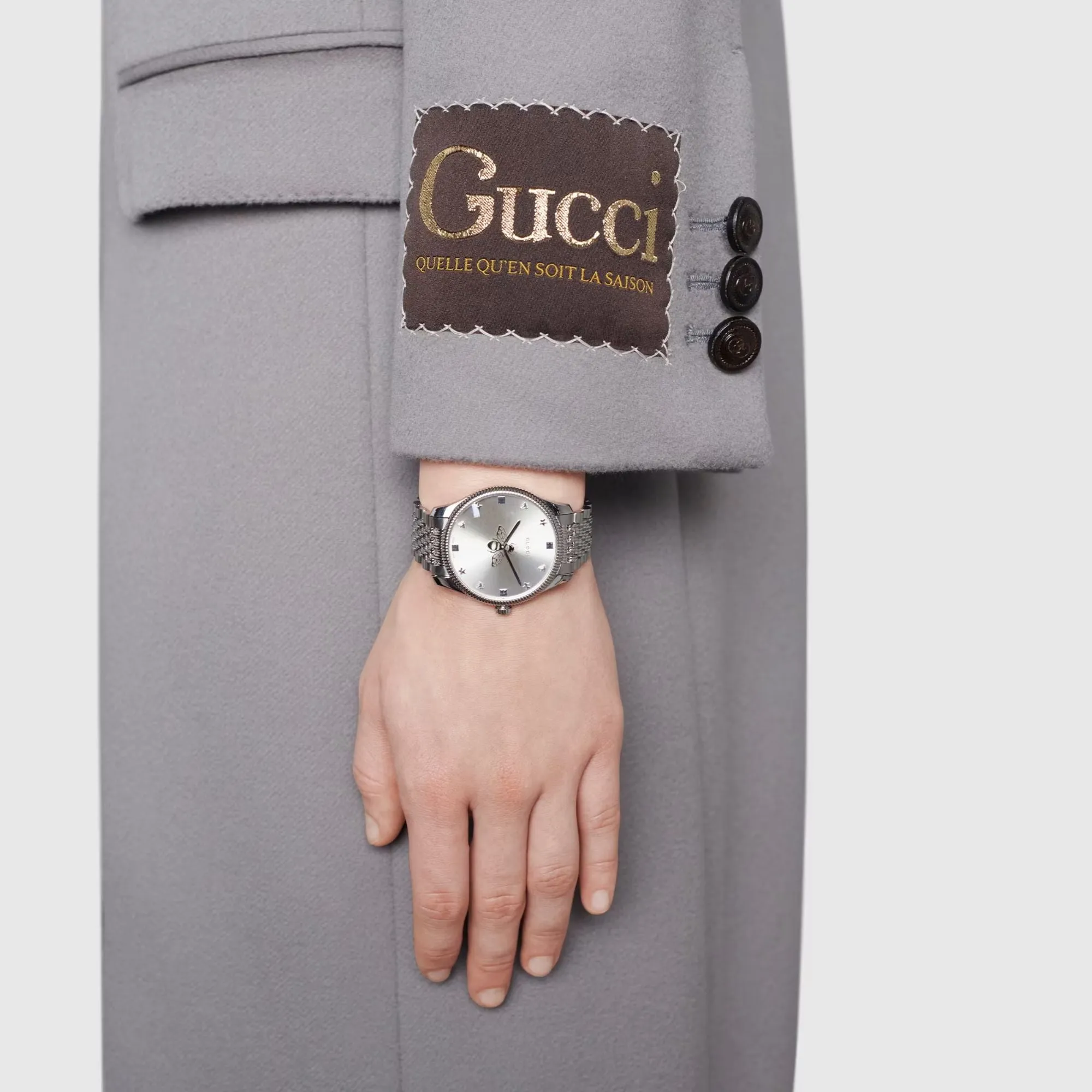 36MM GUCCI G-TIMELESS QUARTZ WATCH WITH SILVER BEE DIAL