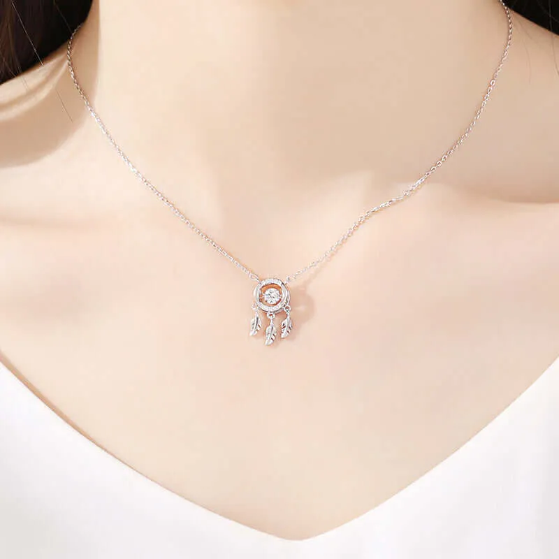 925 Sterling Silver CZ Diamond Collarbone Chain Pendant Feather Necklace