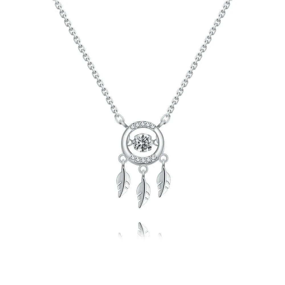 925 Sterling Silver CZ Diamond Collarbone Chain Pendant Feather Necklace