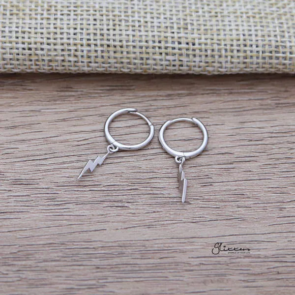 925 Sterling Silver One-Touch Hoop Earrings with Dangle Lightning