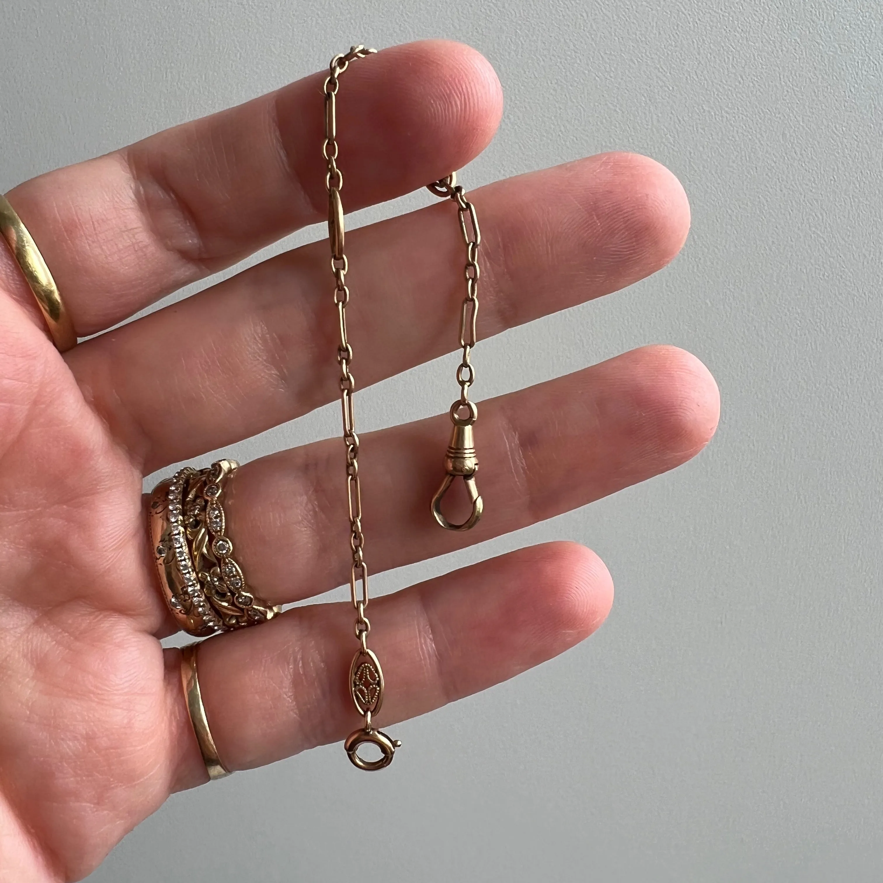 A N T I Q U E // filigree length / 14k rosy gold filigree link trombone chain extender / 5 3/8