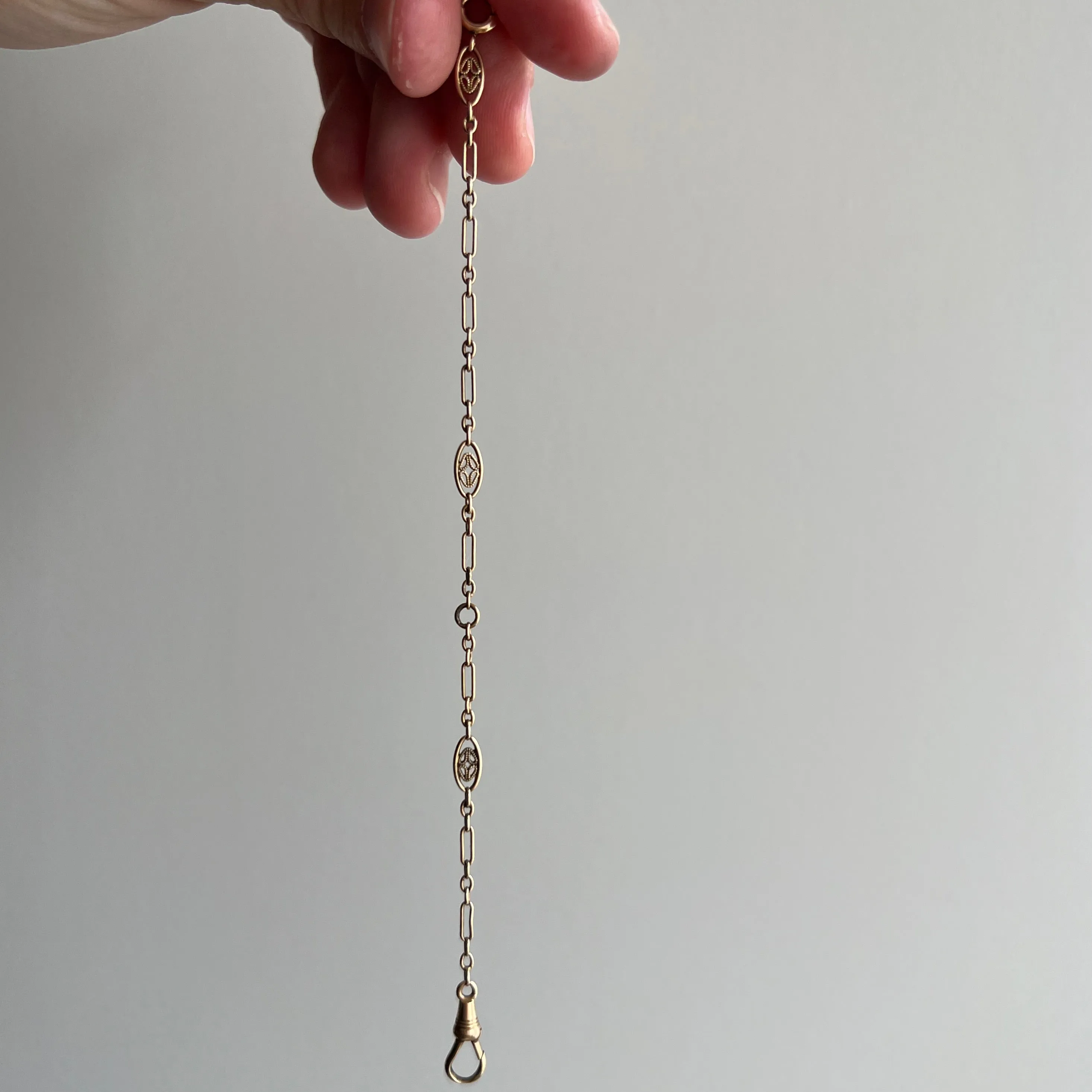 A N T I Q U E // filigree length / 14k rosy gold filigree link trombone chain extender / 5 3/8