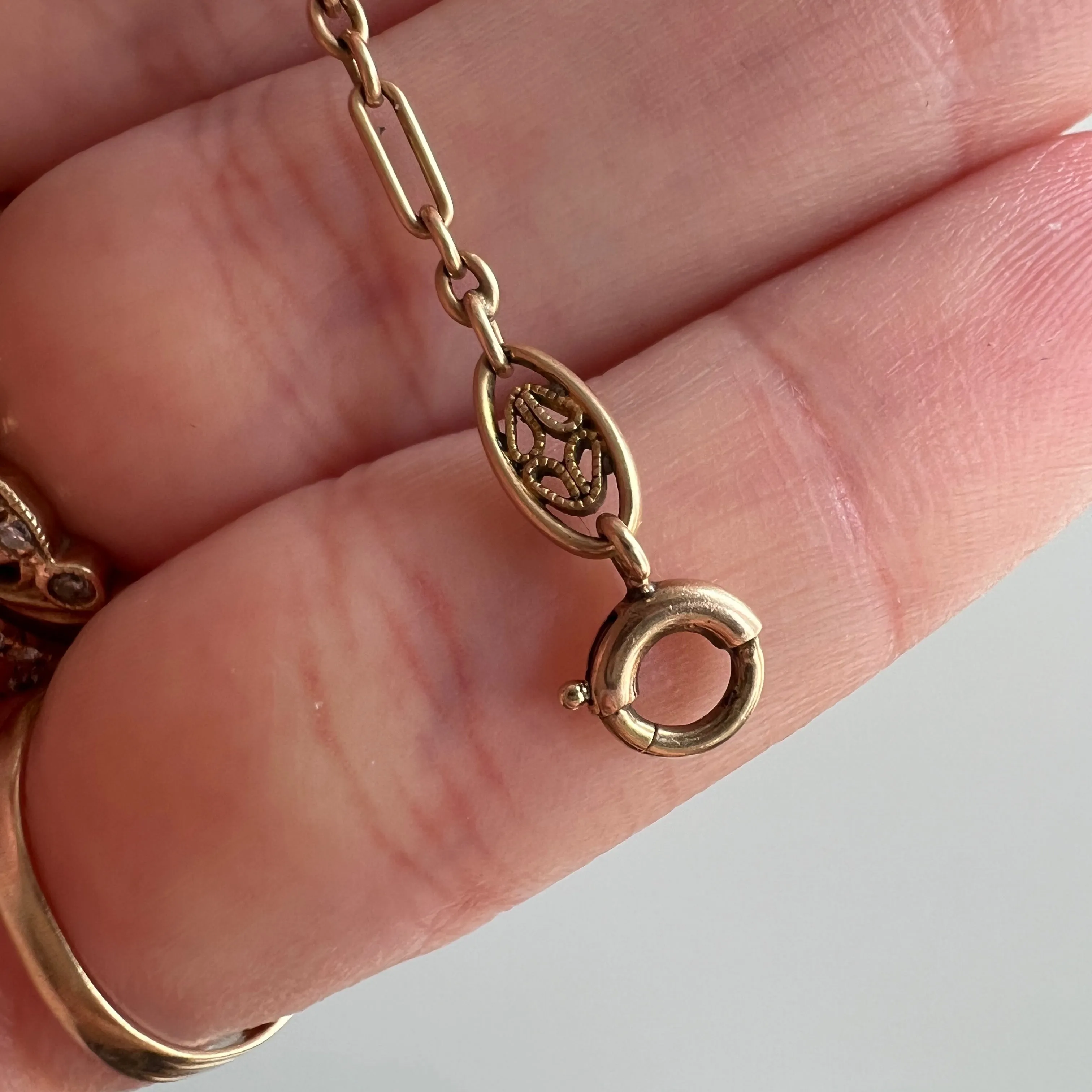 A N T I Q U E // filigree length / 14k rosy gold filigree link trombone chain extender / 5 3/8