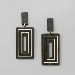 Acetate And Wood Rectangle Dangle Earrings