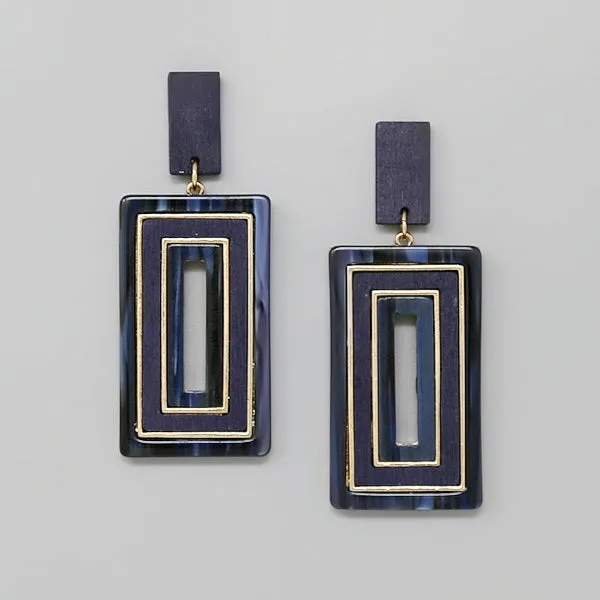 Acetate And Wood Rectangle Dangle Earrings