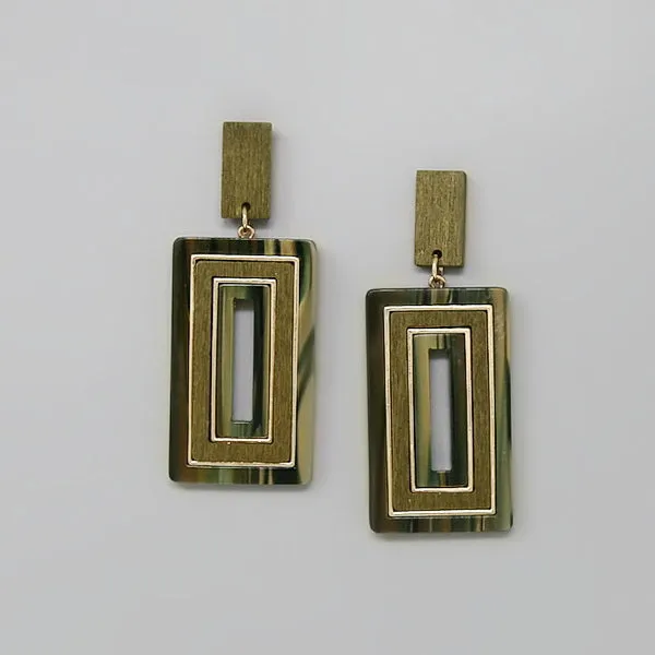 Acetate And Wood Rectangle Dangle Earrings