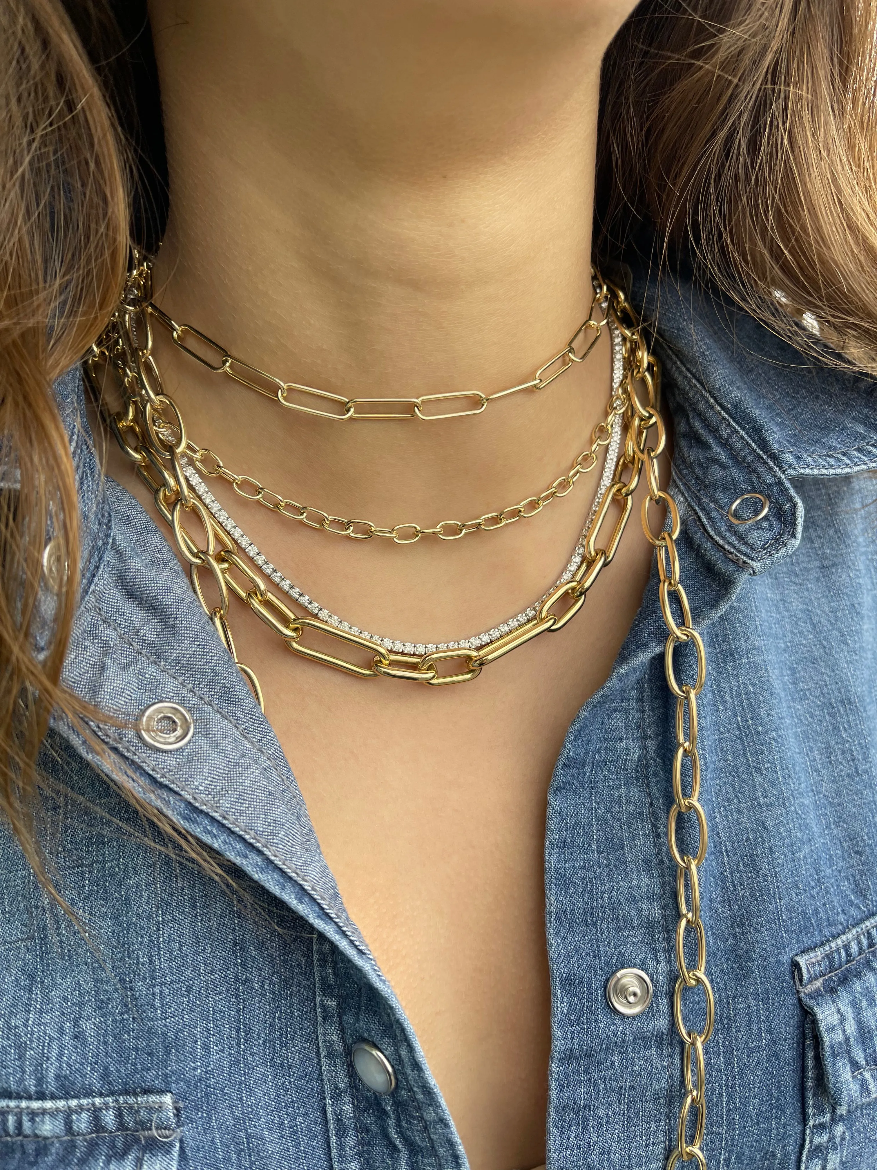 AFJ Gold Collection - Elongated Link Chain Necklace, Yellow Gold