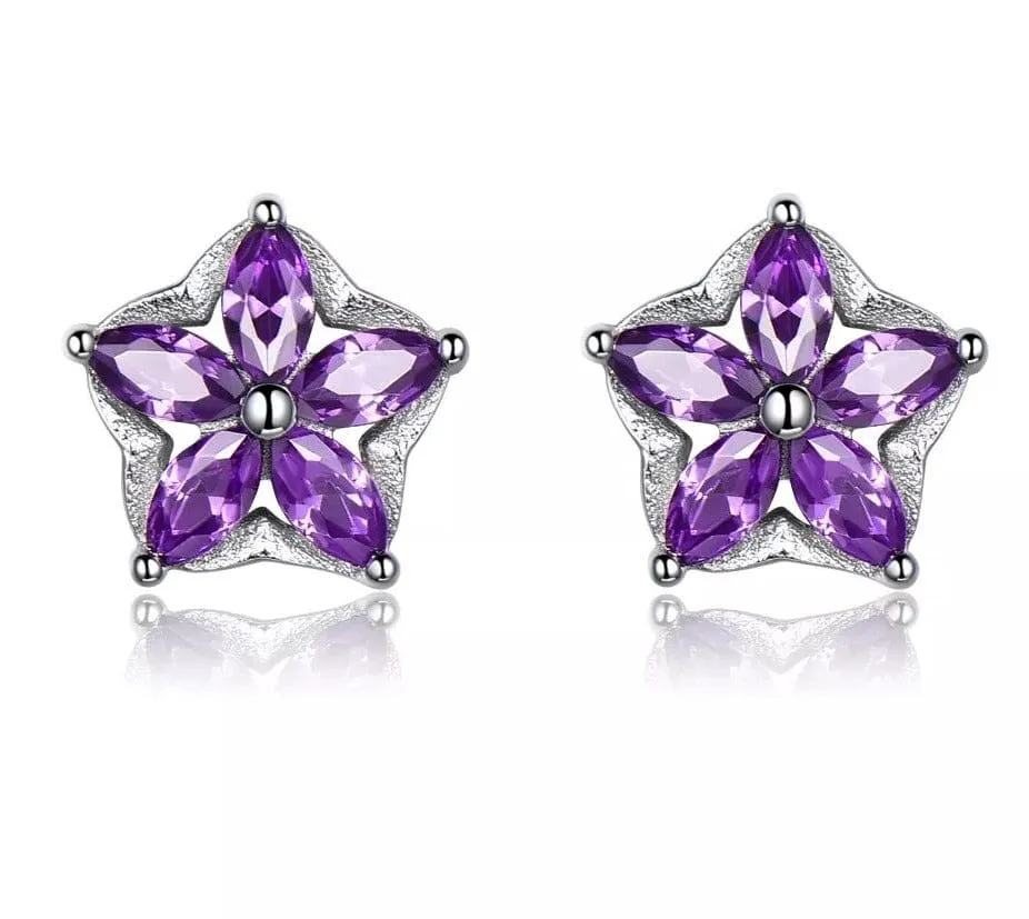 Amethyst Star Silver Stud Earrings