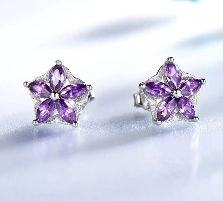 Amethyst Star Silver Stud Earrings