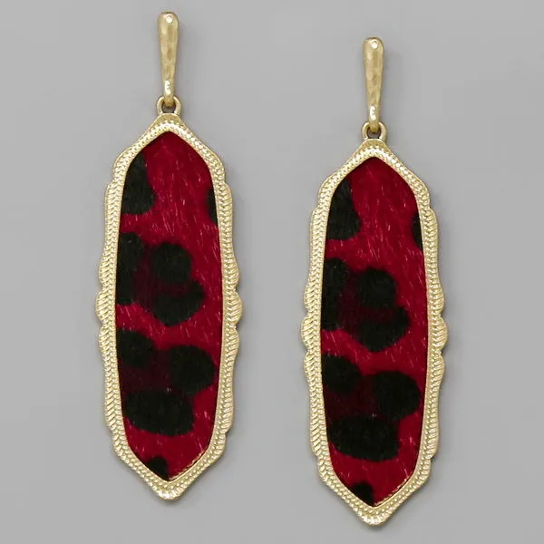 Animal Print Faux Fur Vintage Frame Drop Earrings