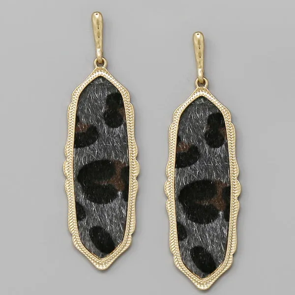 Animal Print Faux Fur Vintage Frame Drop Earrings