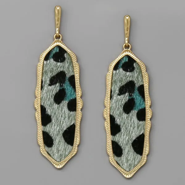 Animal Print Faux Fur Vintage Frame Drop Earrings