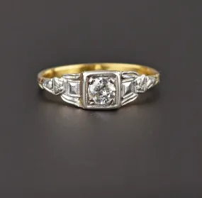 Antique 18K Gold, Platinum, Diamond Engagement Ring