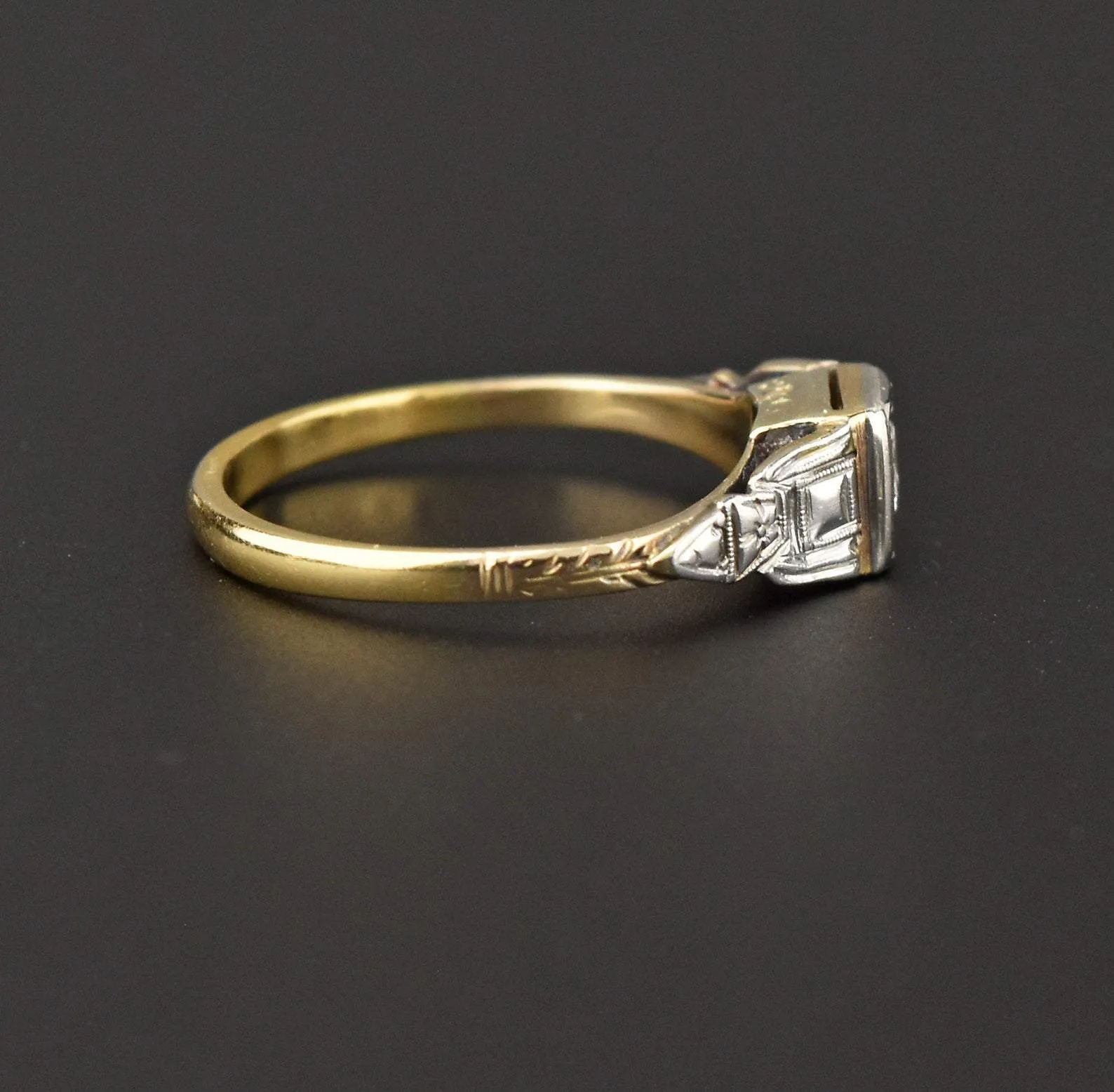 Antique 18K Gold, Platinum, Diamond Engagement Ring