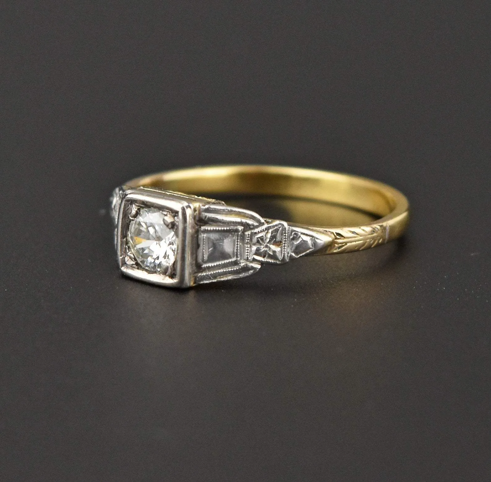 Antique 18K Gold, Platinum, Diamond Engagement Ring