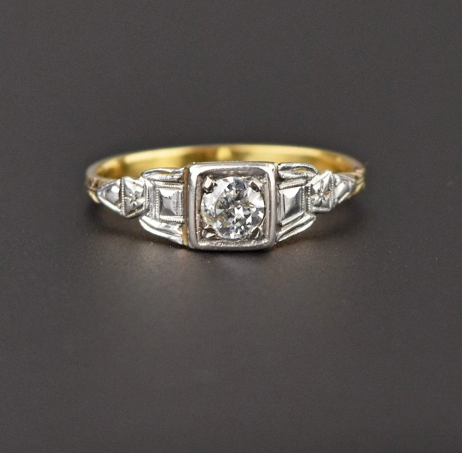 Antique 18K Gold, Platinum, Diamond Engagement Ring