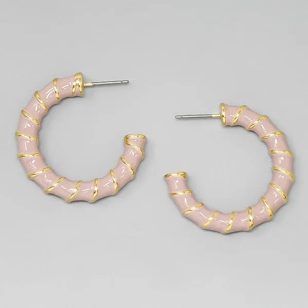 Bamboo Textured Enamel Hoop Earrings