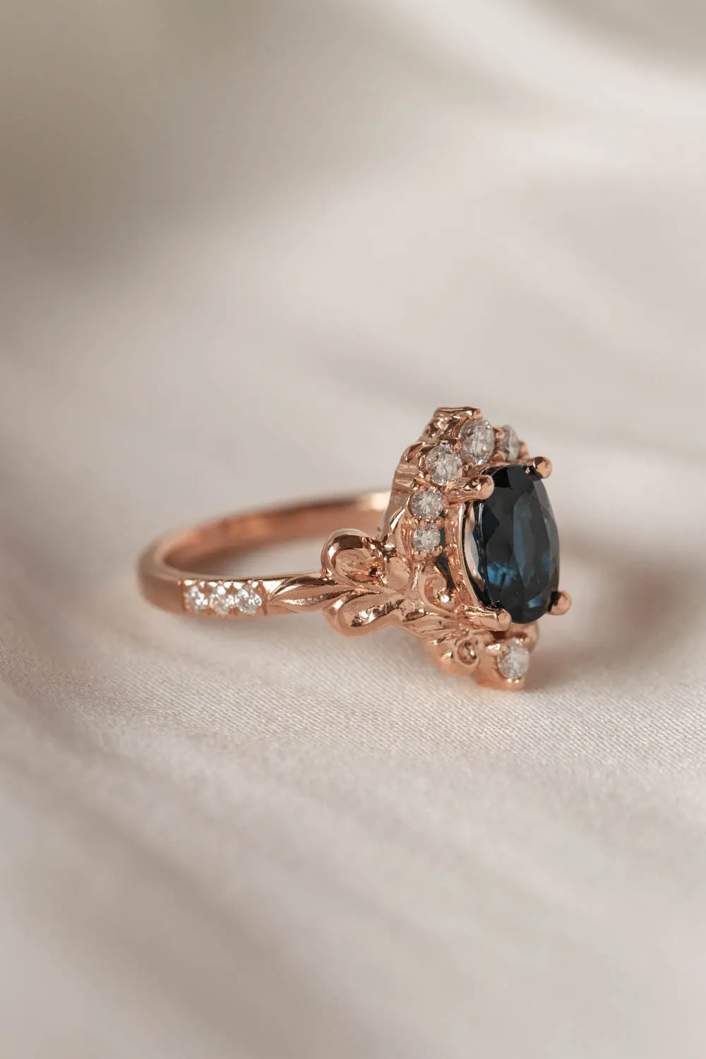 Baroque inspired engagement ring with tourmaline and diamonds, crown shape gold ring / Sophie