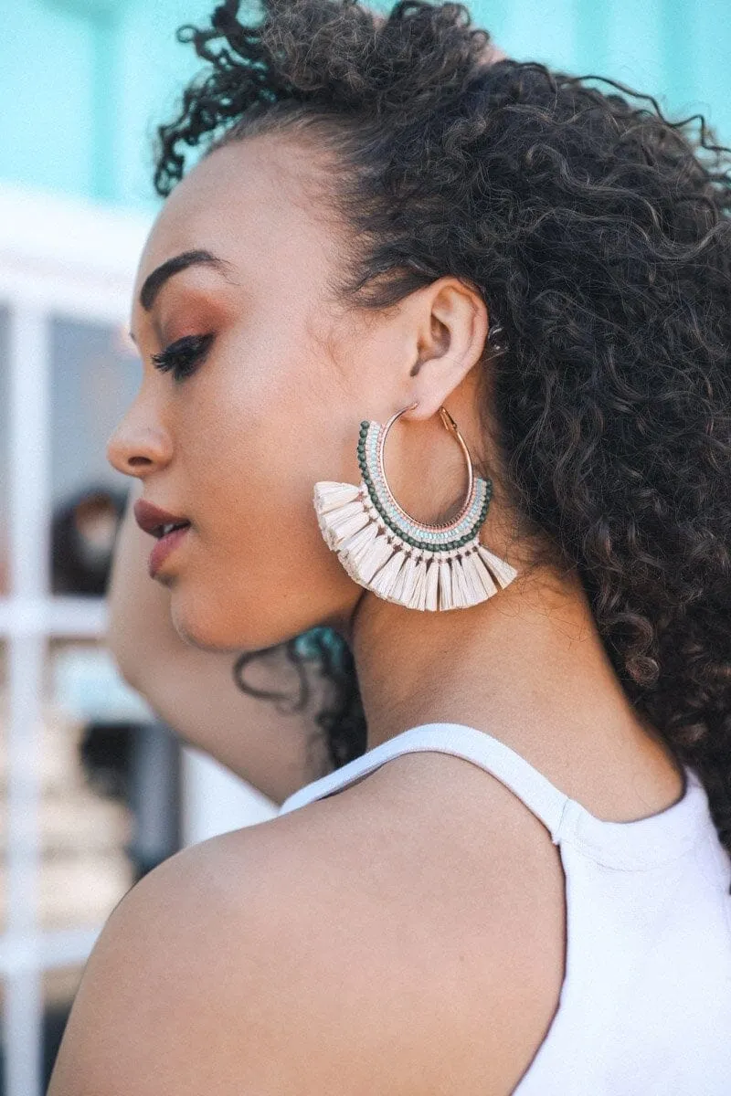 Bead & Raffia Fan Hoop Earrings