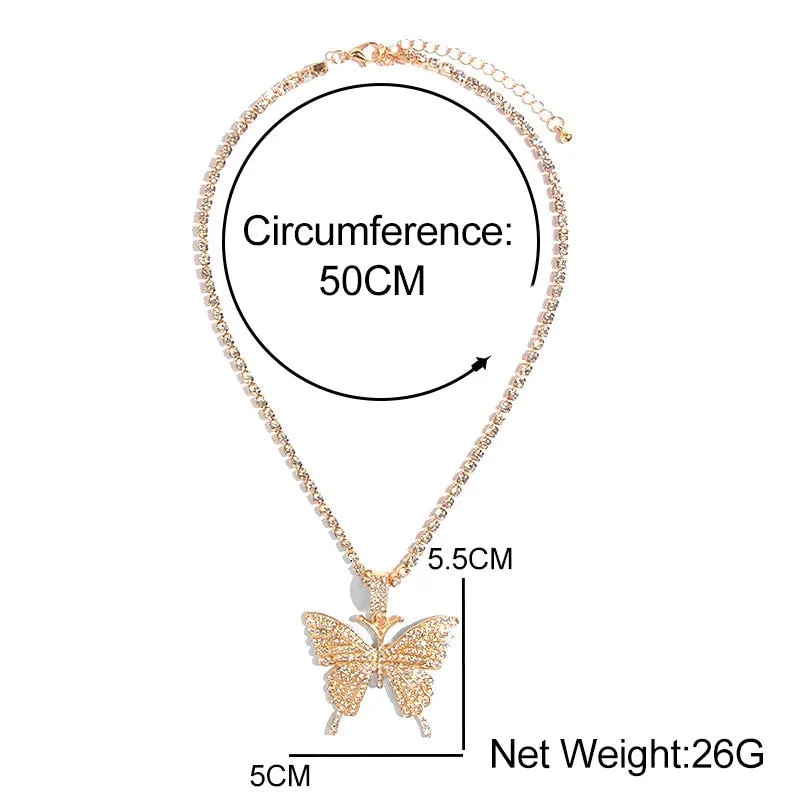 Big Rhinestone Butterfly Pendant Statement Tennis Chain Choker