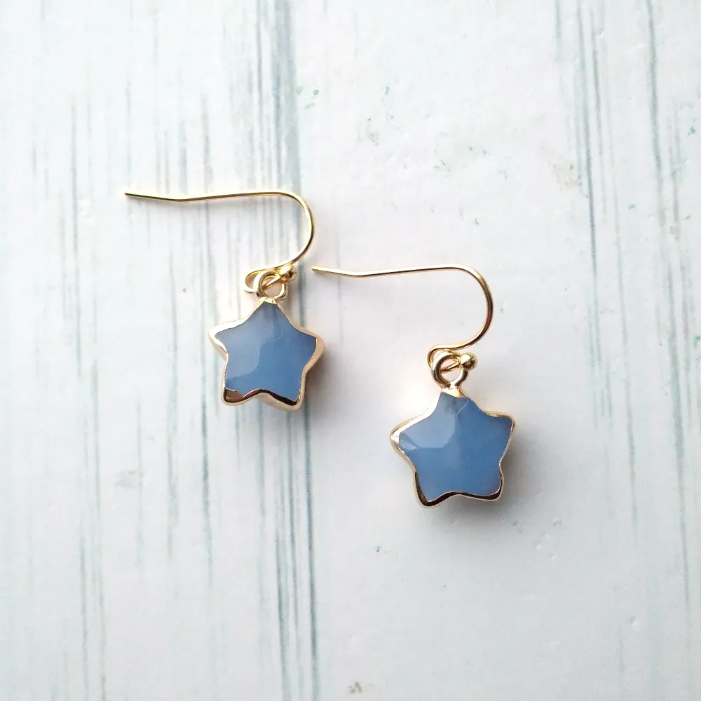 Blue Agate Star Single Drop Earrings