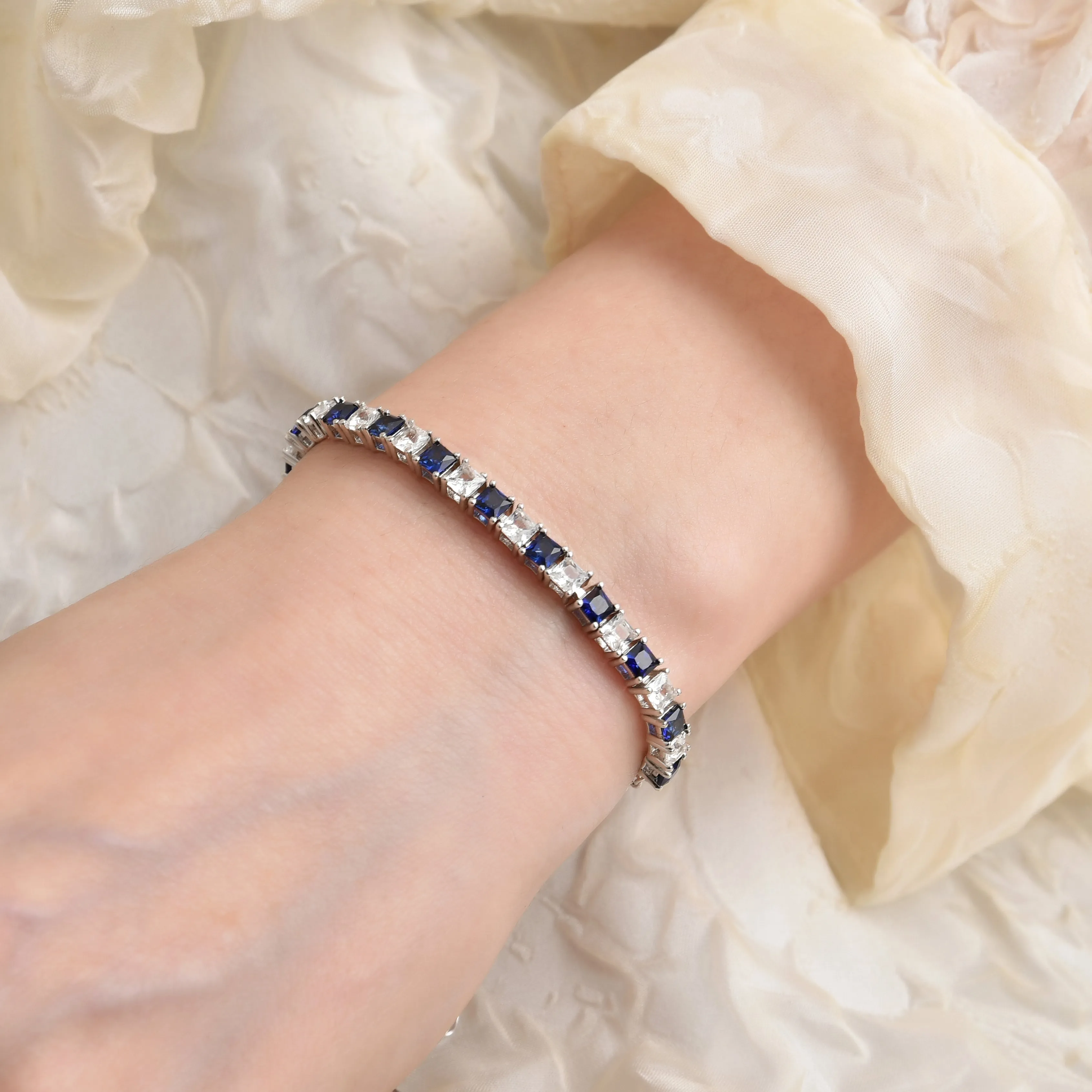 Blue and White Square Sapphire Bracelet