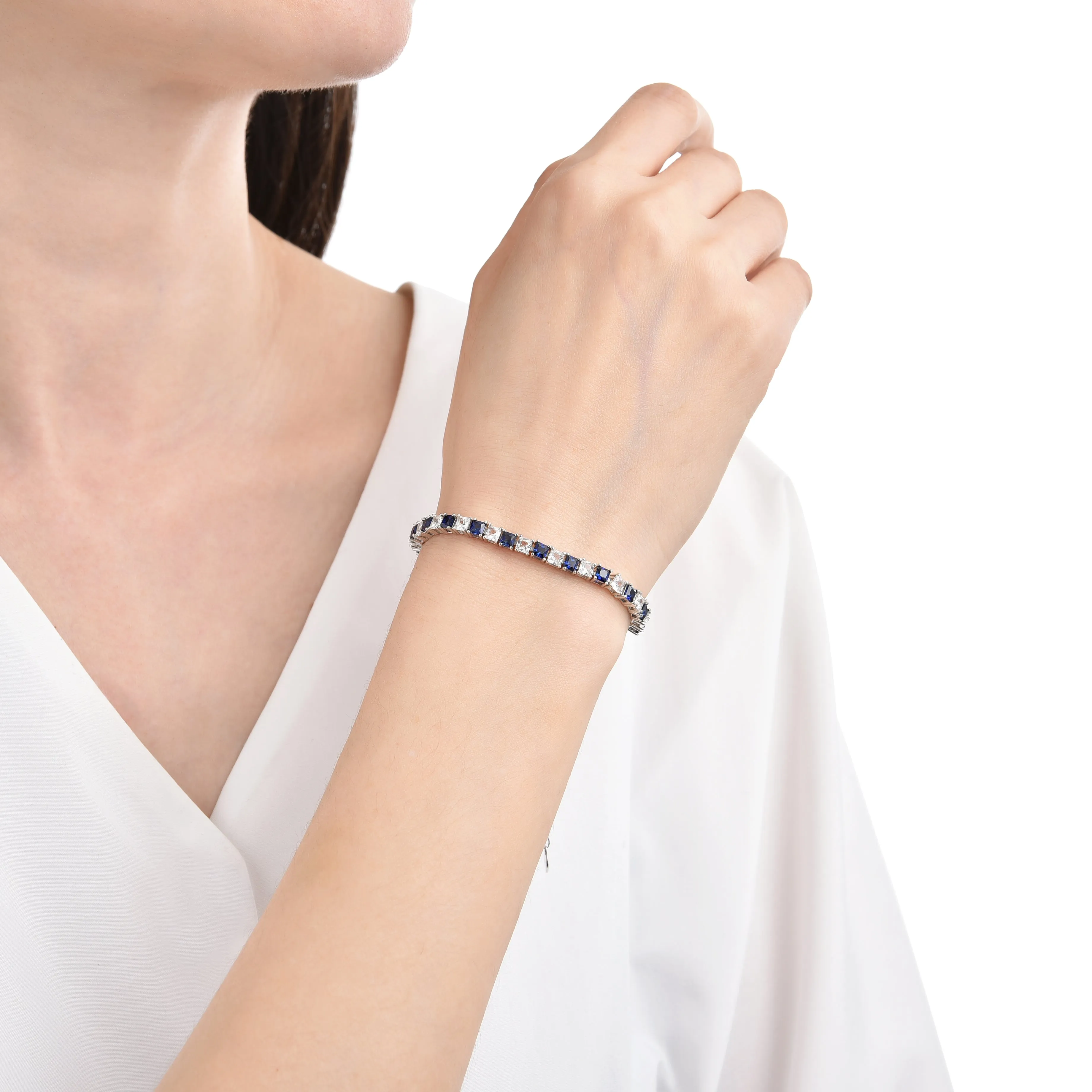 Blue and White Square Sapphire Bracelet