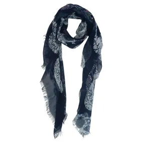 Blue Pacific Frida Cashmere and Silk Sugar Skull Neckerchief Scarf in Navy Blue