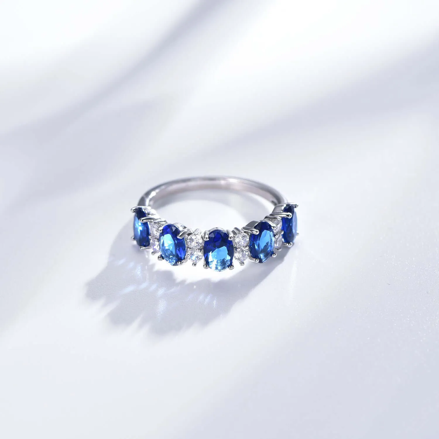 Blue Sapphire Oval Cut Wedding Band Ring