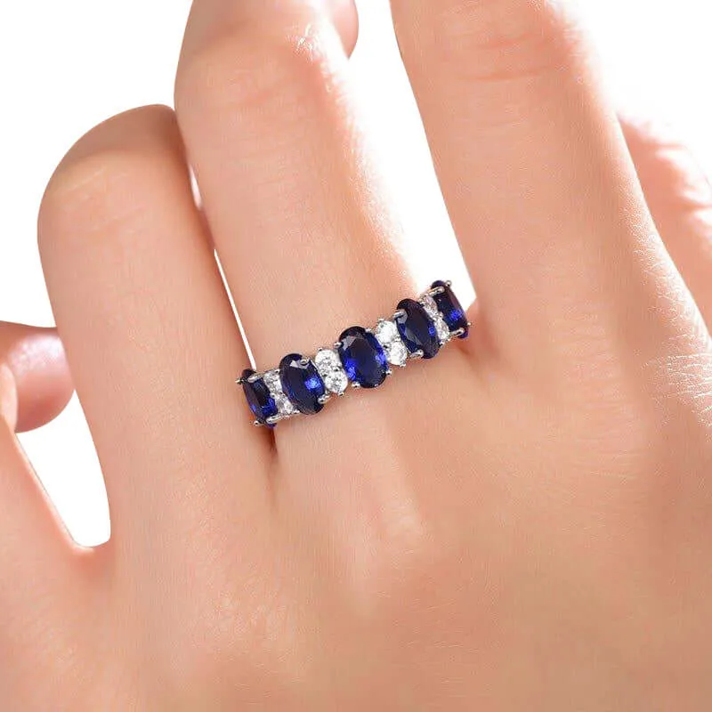 Blue Sapphire Oval Cut Wedding Band Ring