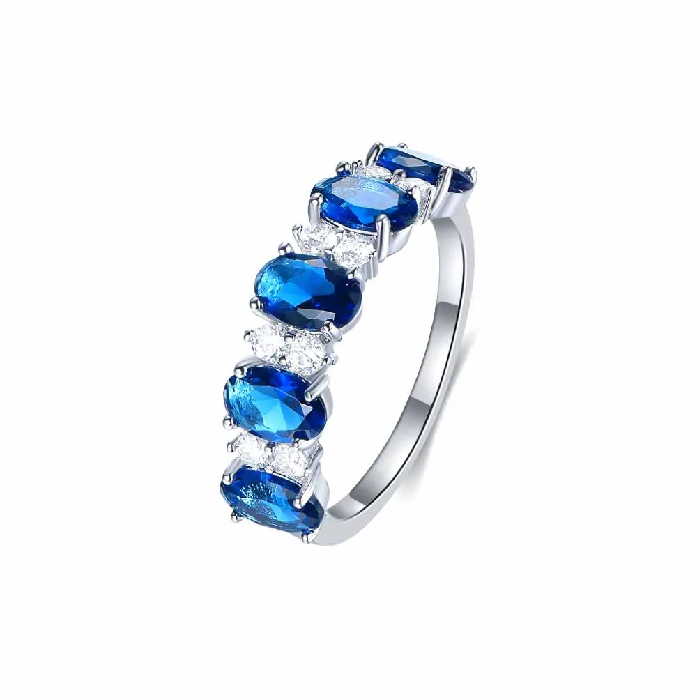 Blue Sapphire Oval Cut Wedding Band Ring